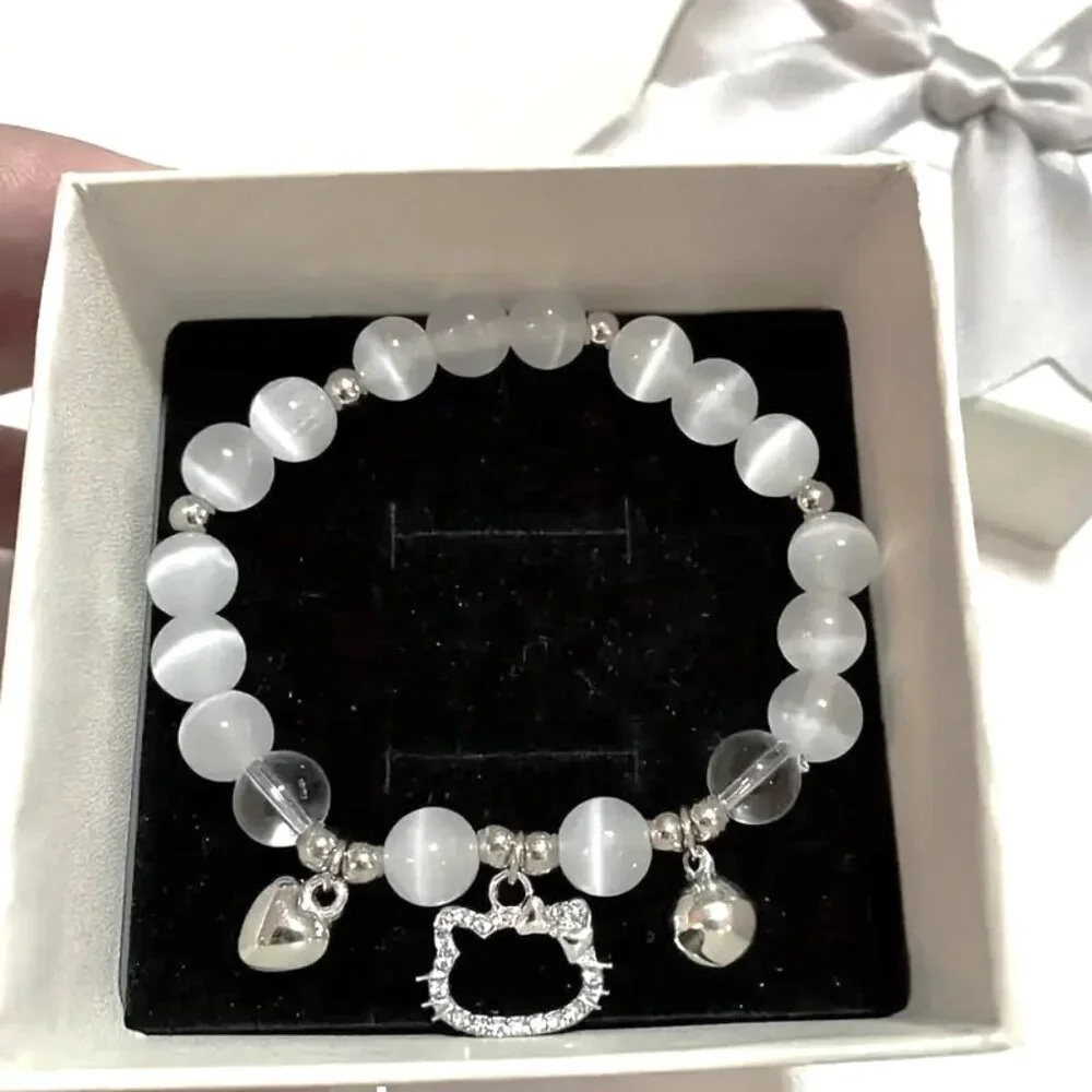 Hello Kitty Charm Bracelet Sanrio Stretch Hearts Bell Emo Beads Rave Trendy Cute